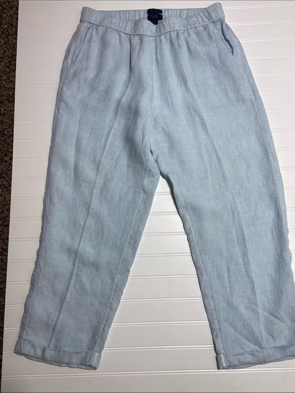 Rachel 100% Linen Pants Womans L Pull-On Pockets EUC Nautical Coastal Beachy